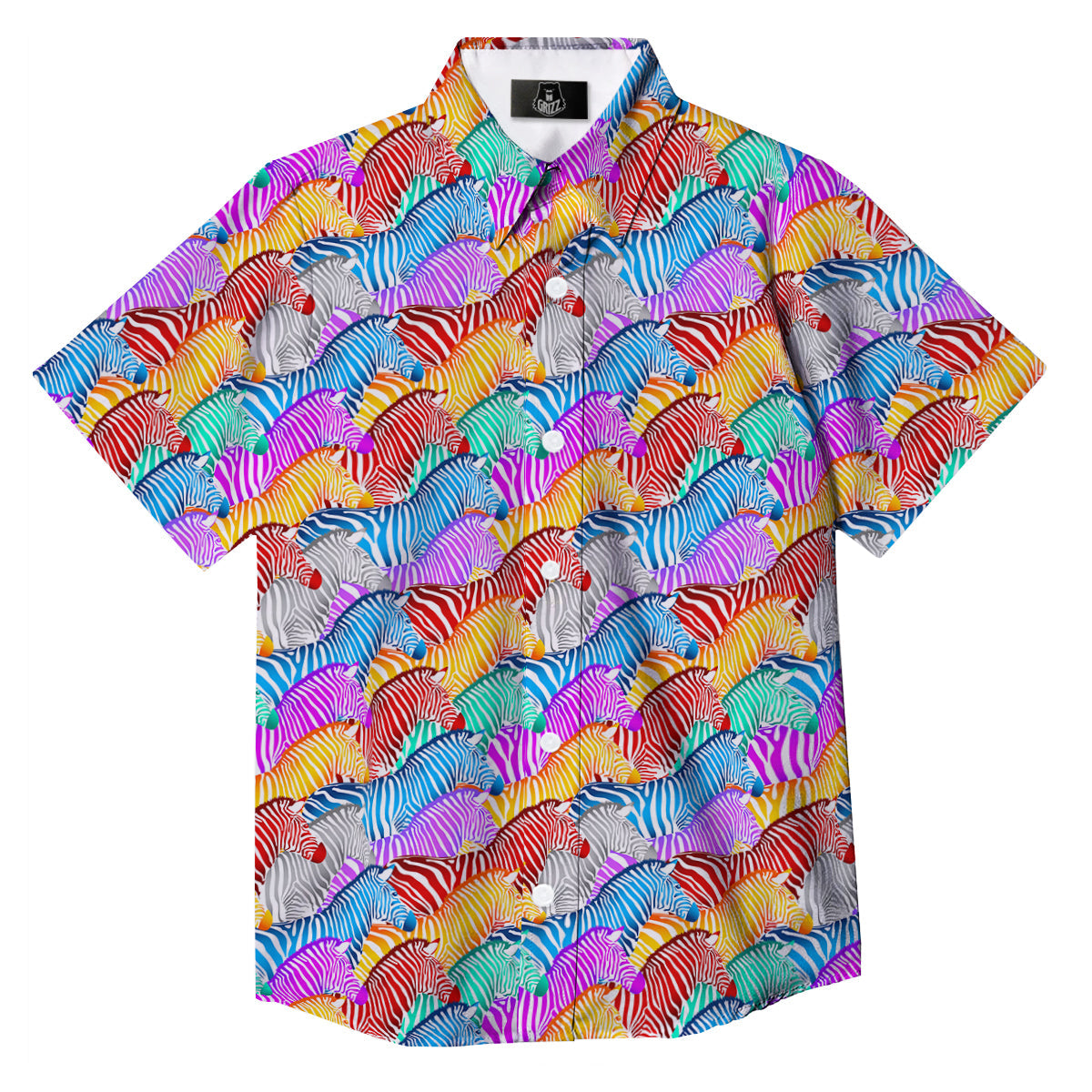 Colorful Zebra Print Pattern Button Up Shirt-grizzshop