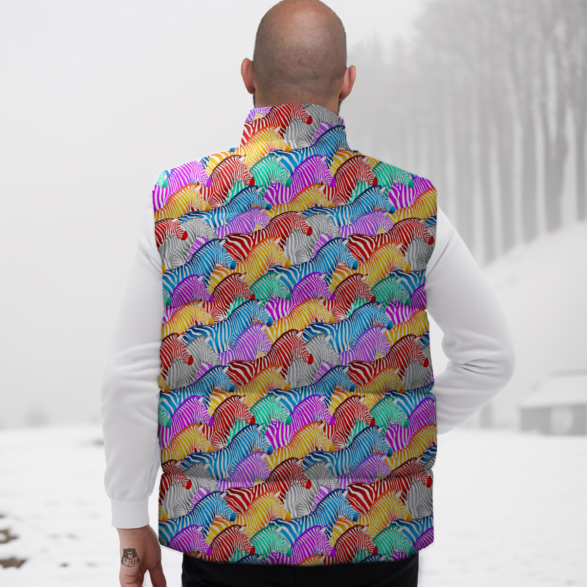 Colorful Zebra Print Pattern Down Vest-grizzshop