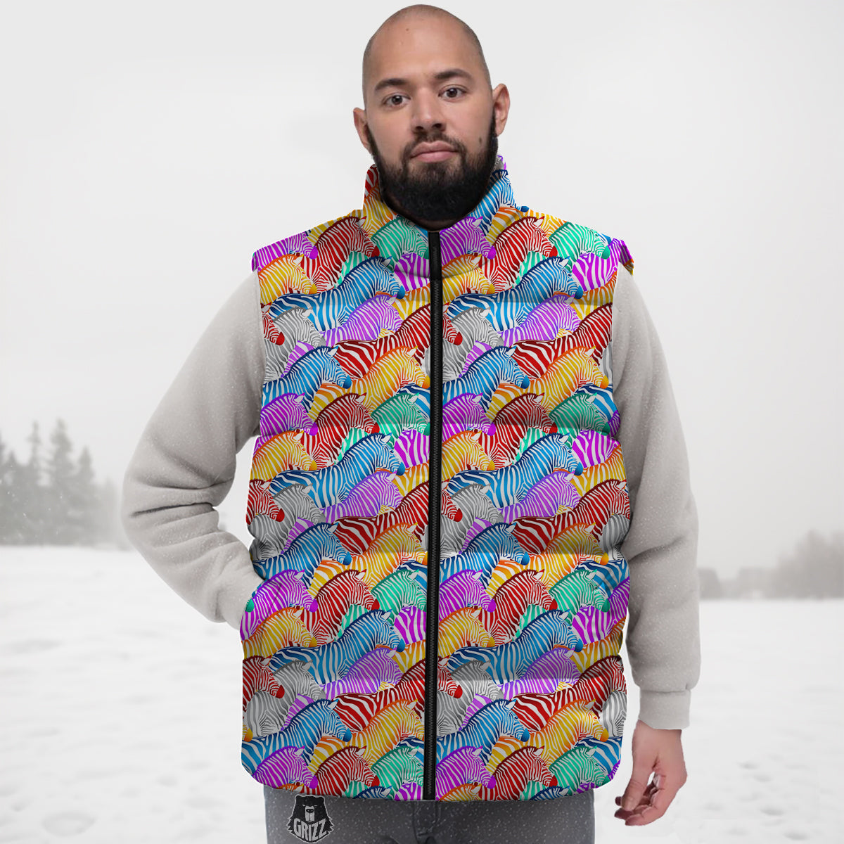 Colorful Zebra Print Pattern Down Vest-grizzshop