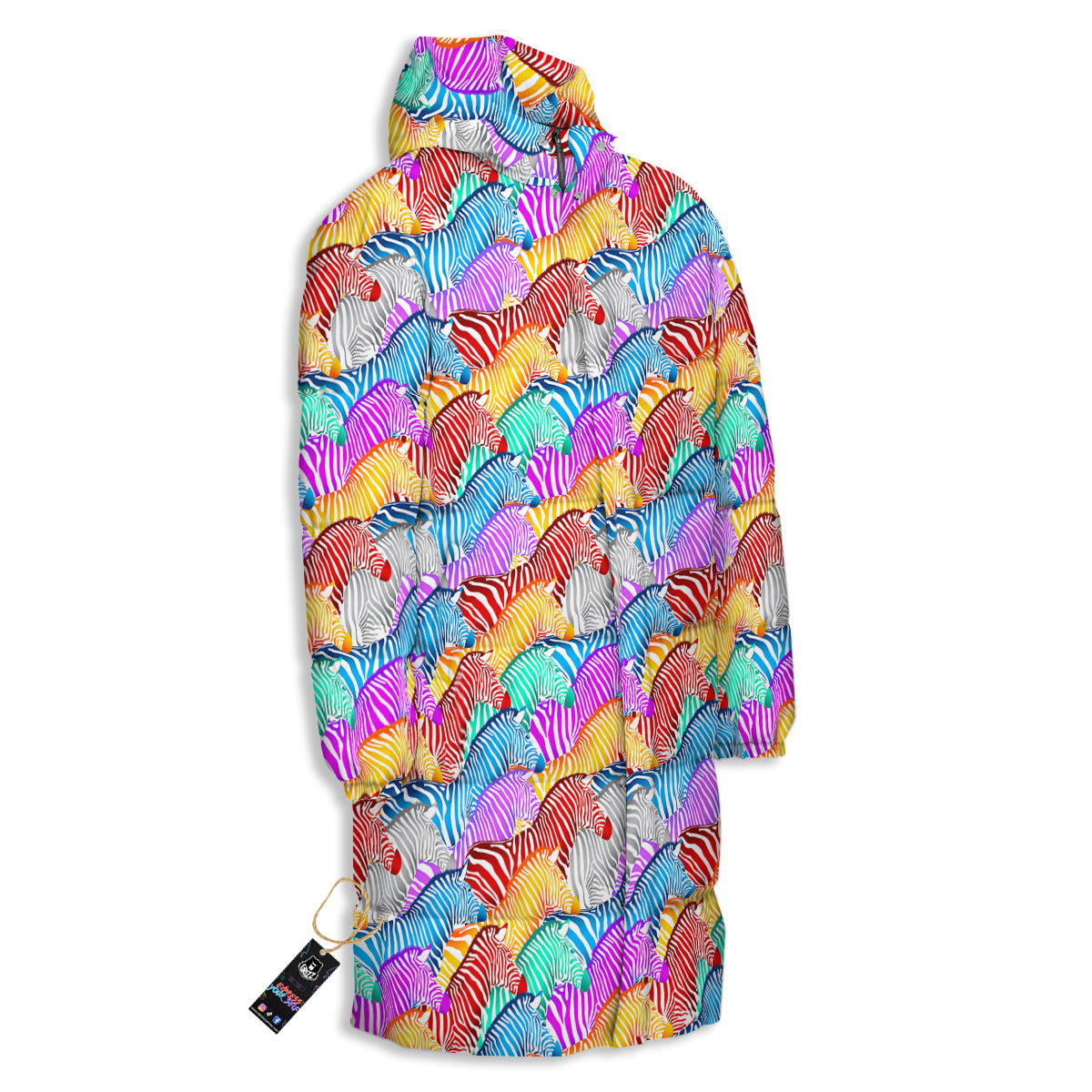 Colorful Zebra Print Pattern Long Down Jacket-grizzshop