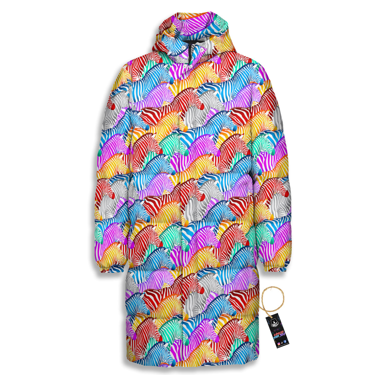 Colorful Zebra Print Pattern Long Down Jacket-grizzshop