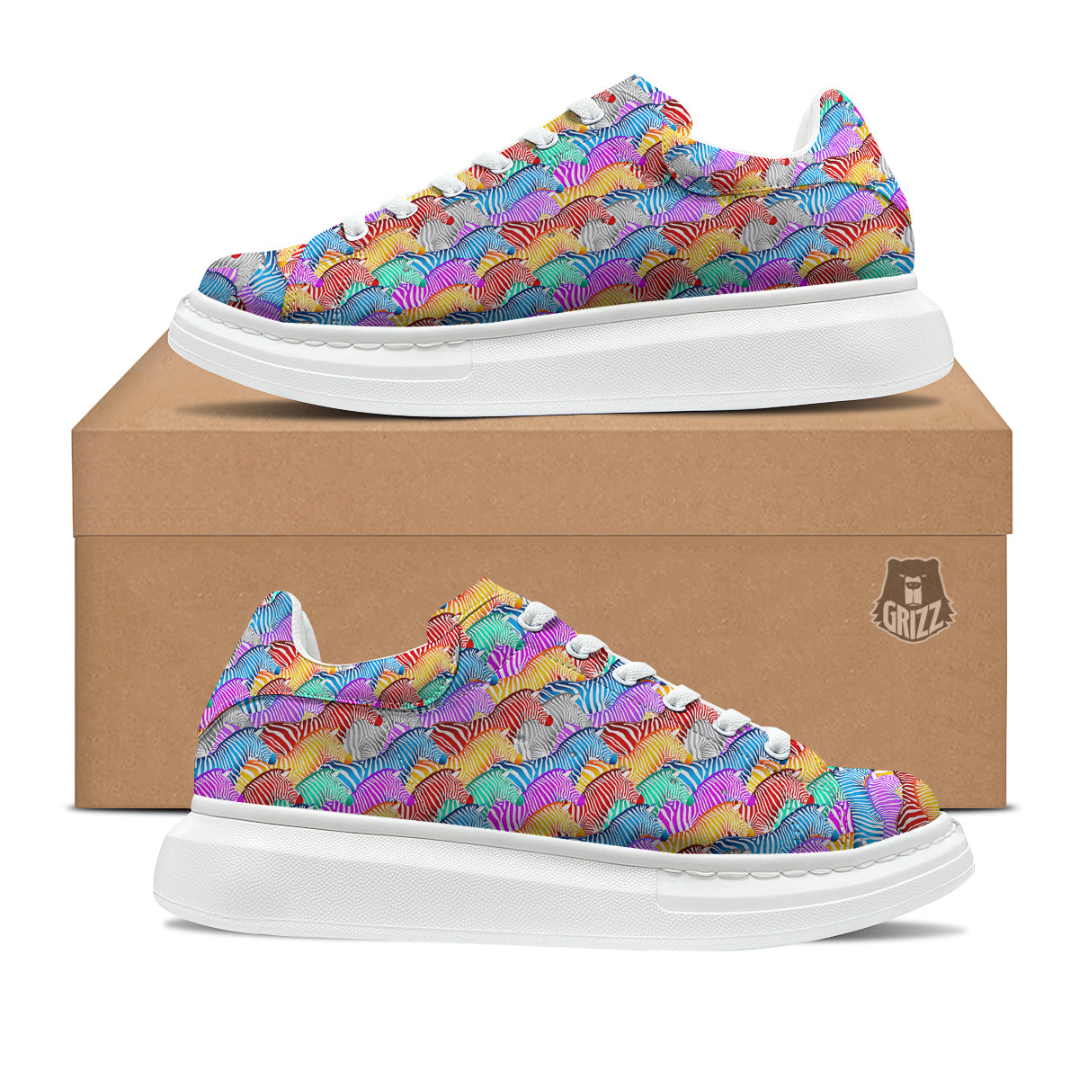 Colorful Zebra Print Pattern Platform Shoes-grizzshop