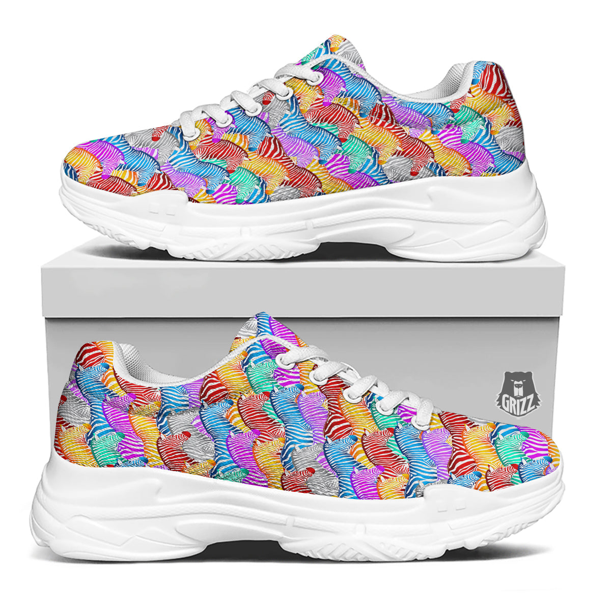 Colorful Zebra Print Pattern White Chunky Shoes-grizzshop