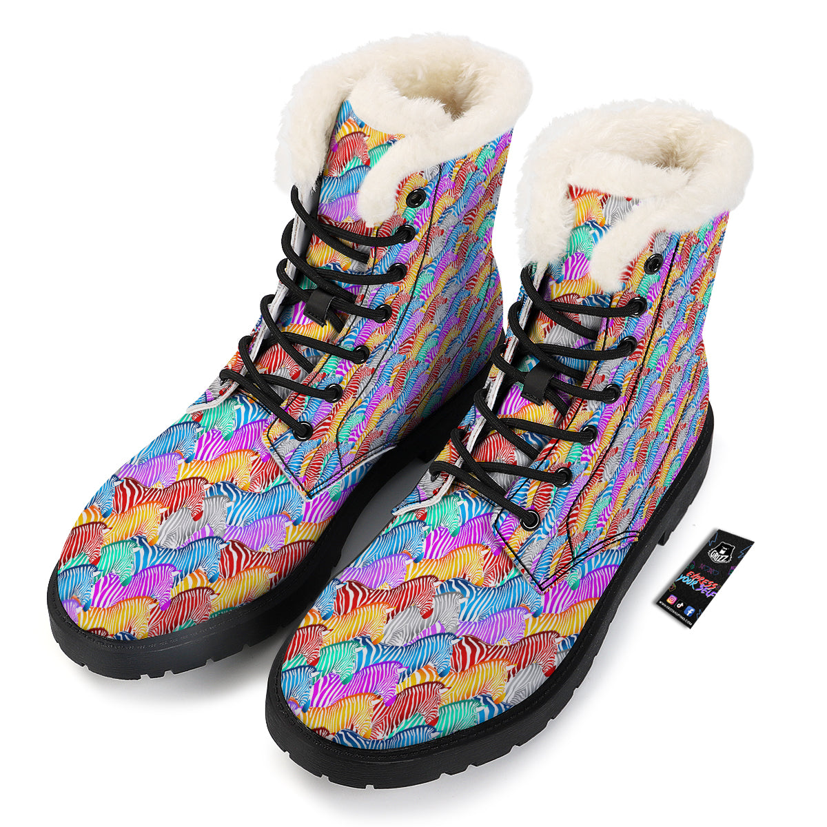Colorful Zebra Print Pattern Winter Boots-grizzshop