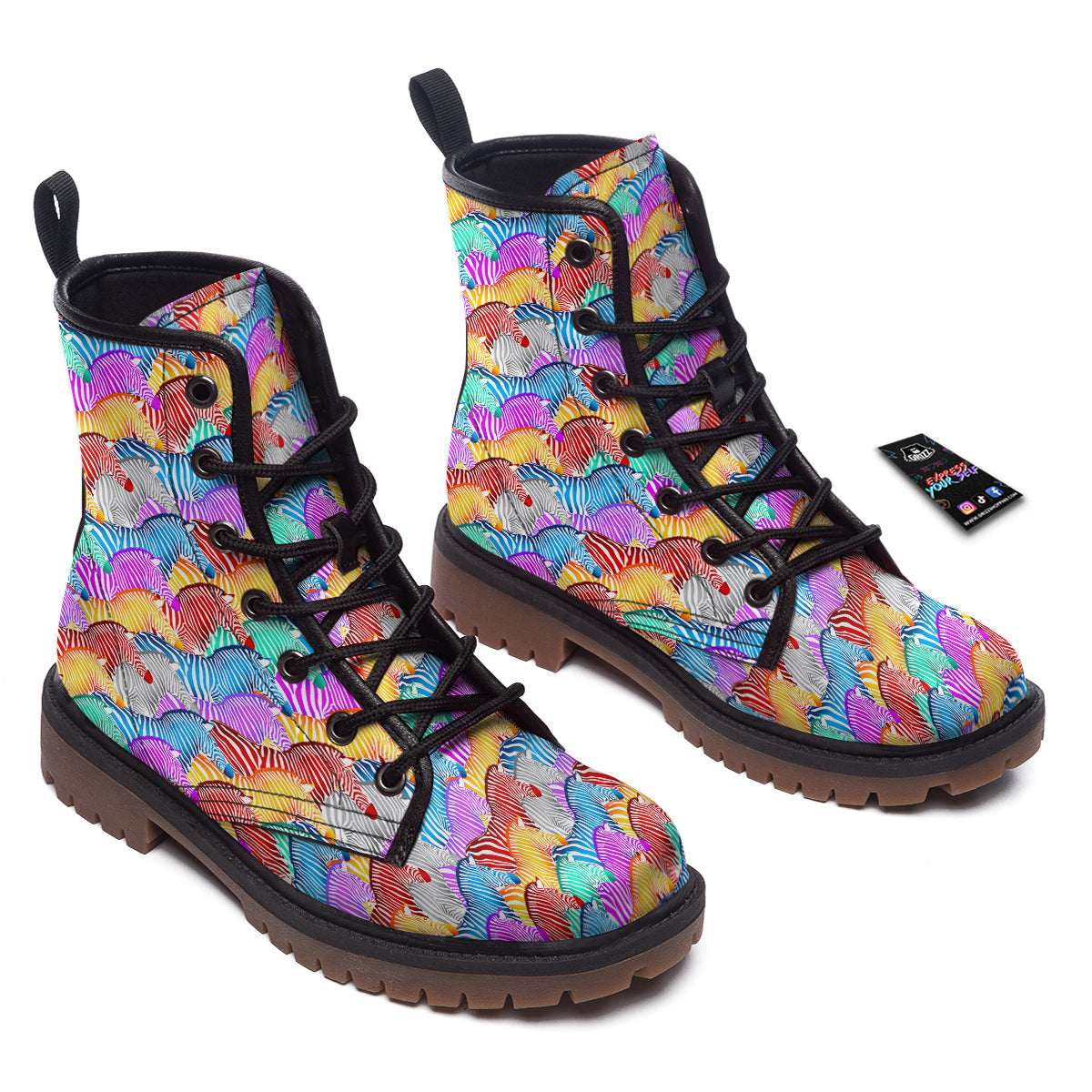 Colorful Zebra Print Pattern Work Boots-grizzshop