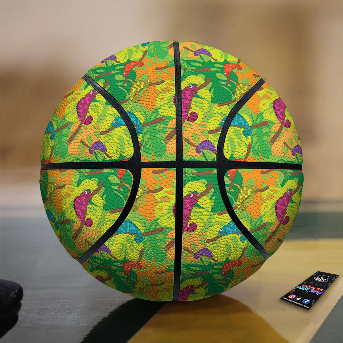 Colorful Chamaleon And Monstera Tropic Leave Print Pattern Basketball