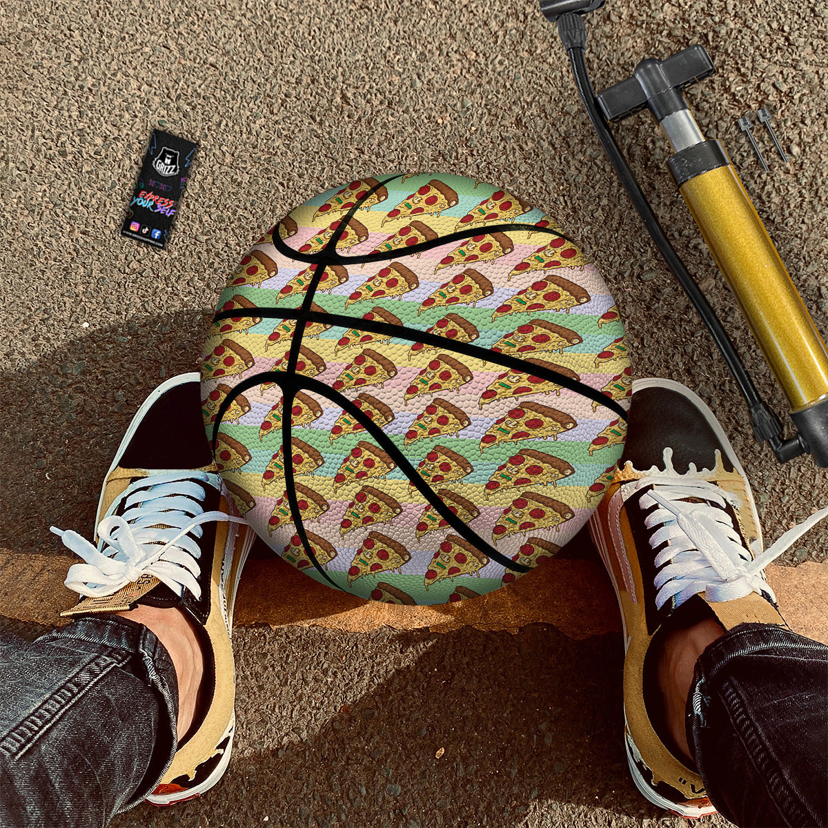 Colorful Pizza And Stiped Pastel Print Pattern Basketball