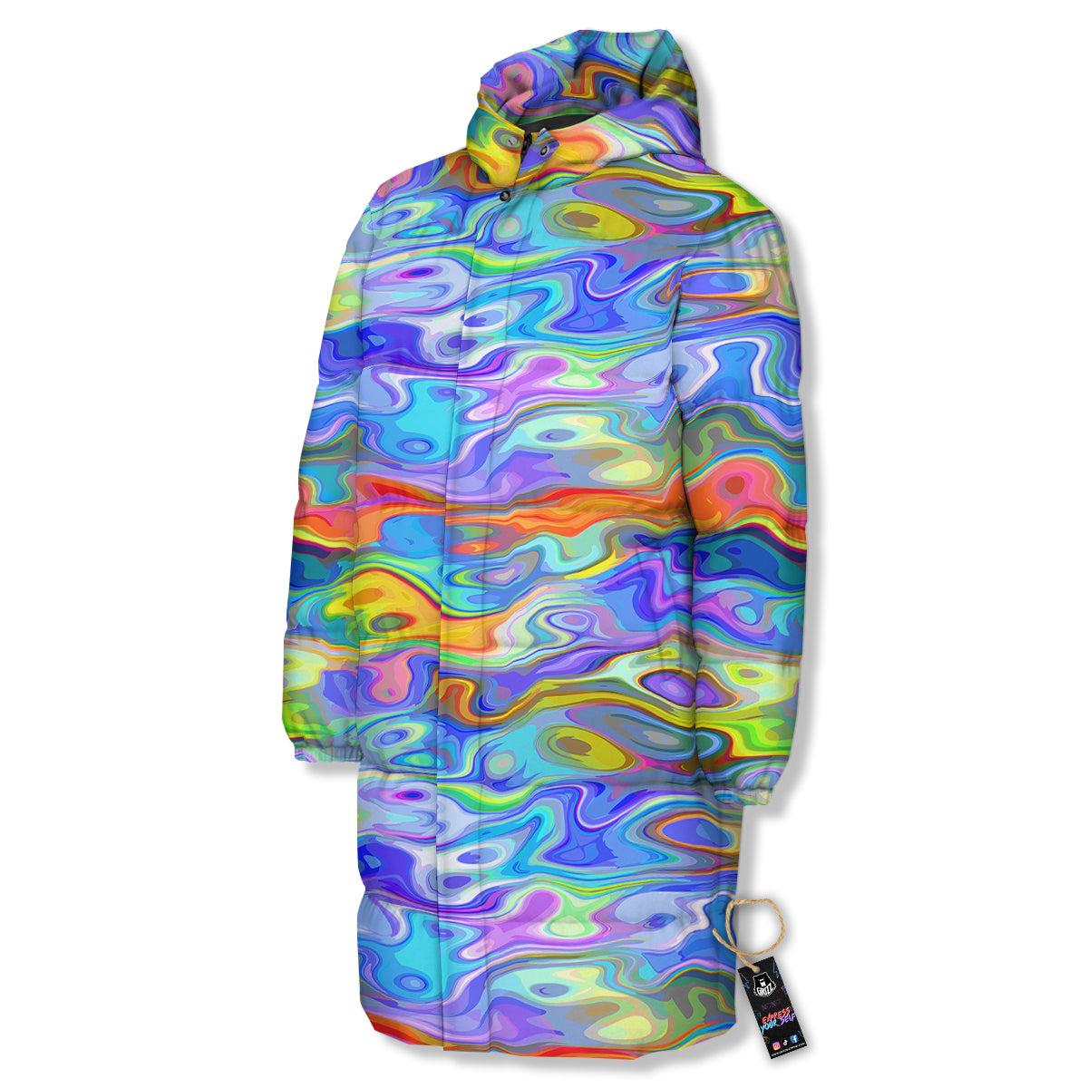 Colorful Tie Dye Wavy Hippie Print Long Down Jacket