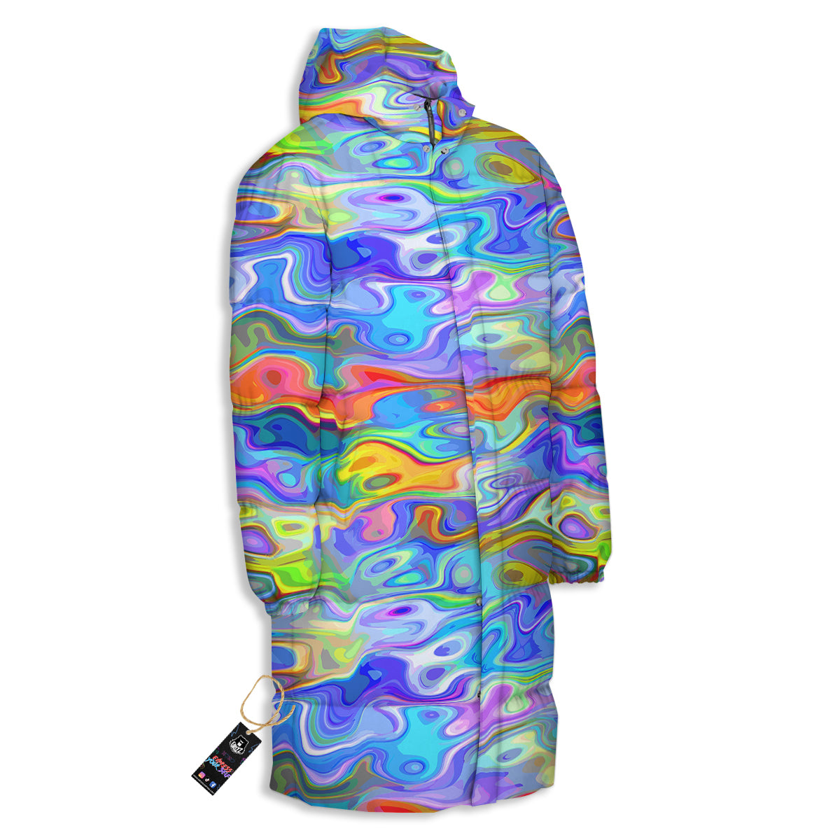 Colorful Tie Dye Wavy Hippie Print Long Down Jacket