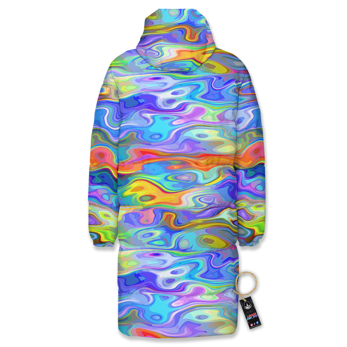 Colorful Tie Dye Wavy Hippie Print Long Down Jacket