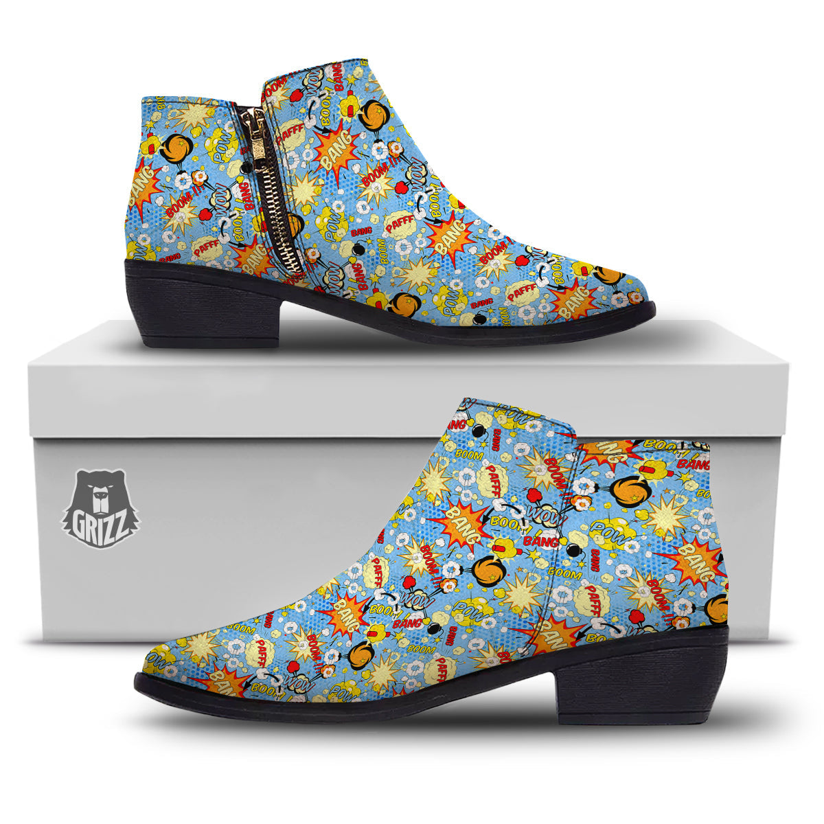 Comic Book Speech Bubbles Print Pattern Ankle Boots-grizzshop