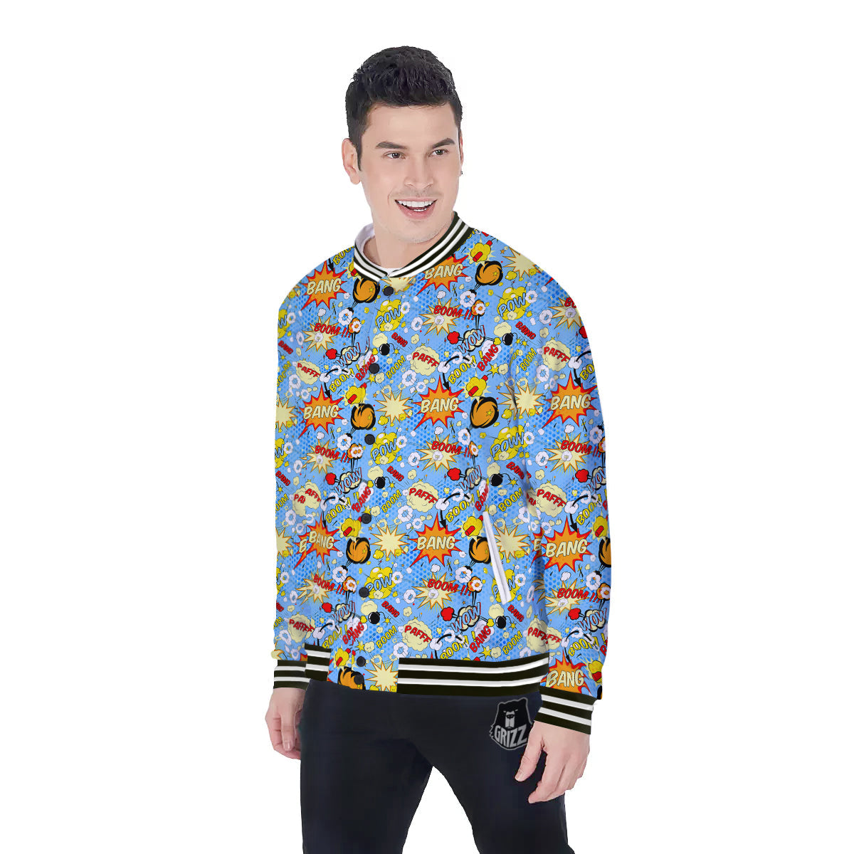 Comic Book Speech Bubbles Print Pattern Baseball Jacket-grizzshop
