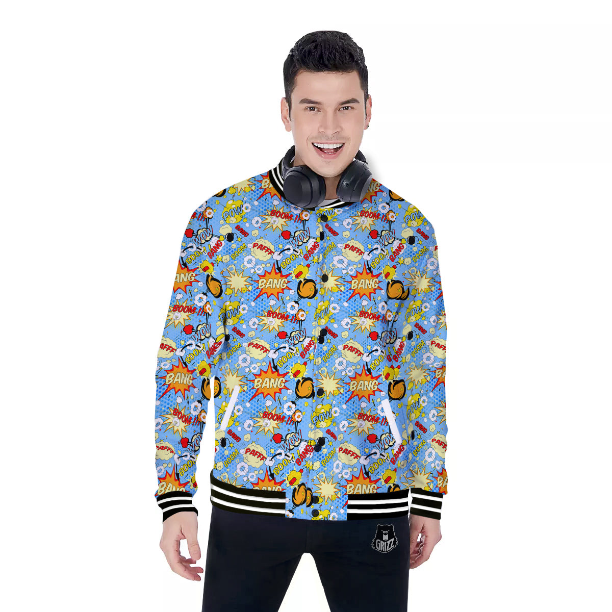 Comic Book Speech Bubbles Print Pattern Baseball Jacket-grizzshop