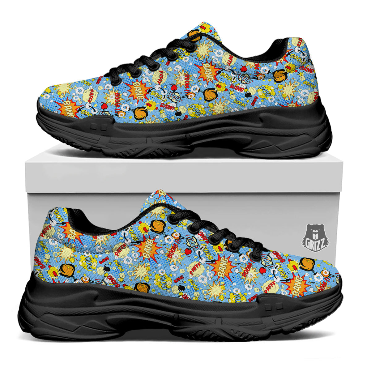 Comic Book Speech Bubbles Print Pattern Black Chunky Shoes-grizzshop