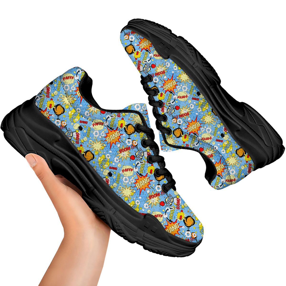 Comic Book Speech Bubbles Print Pattern Black Chunky Shoes-grizzshop