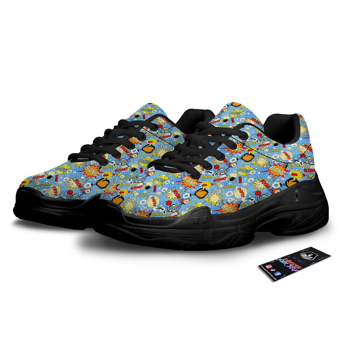 Comic Book Speech Bubbles Print Pattern Black Chunky Shoes-grizzshop
