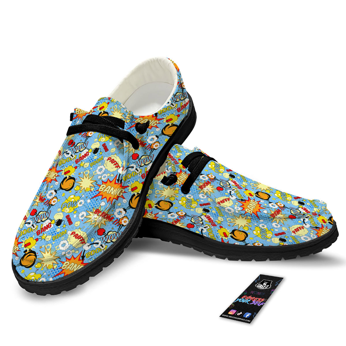Comic Book Speech Bubbles Print Pattern Black Loafers-grizzshop