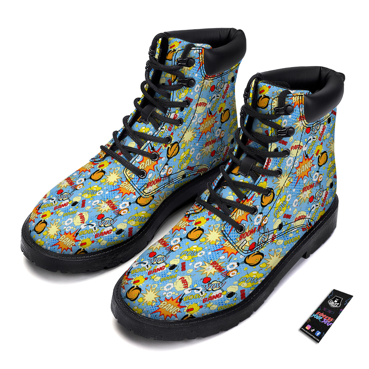 Comic Book Speech Bubbles Print Pattern Boots-grizzshop