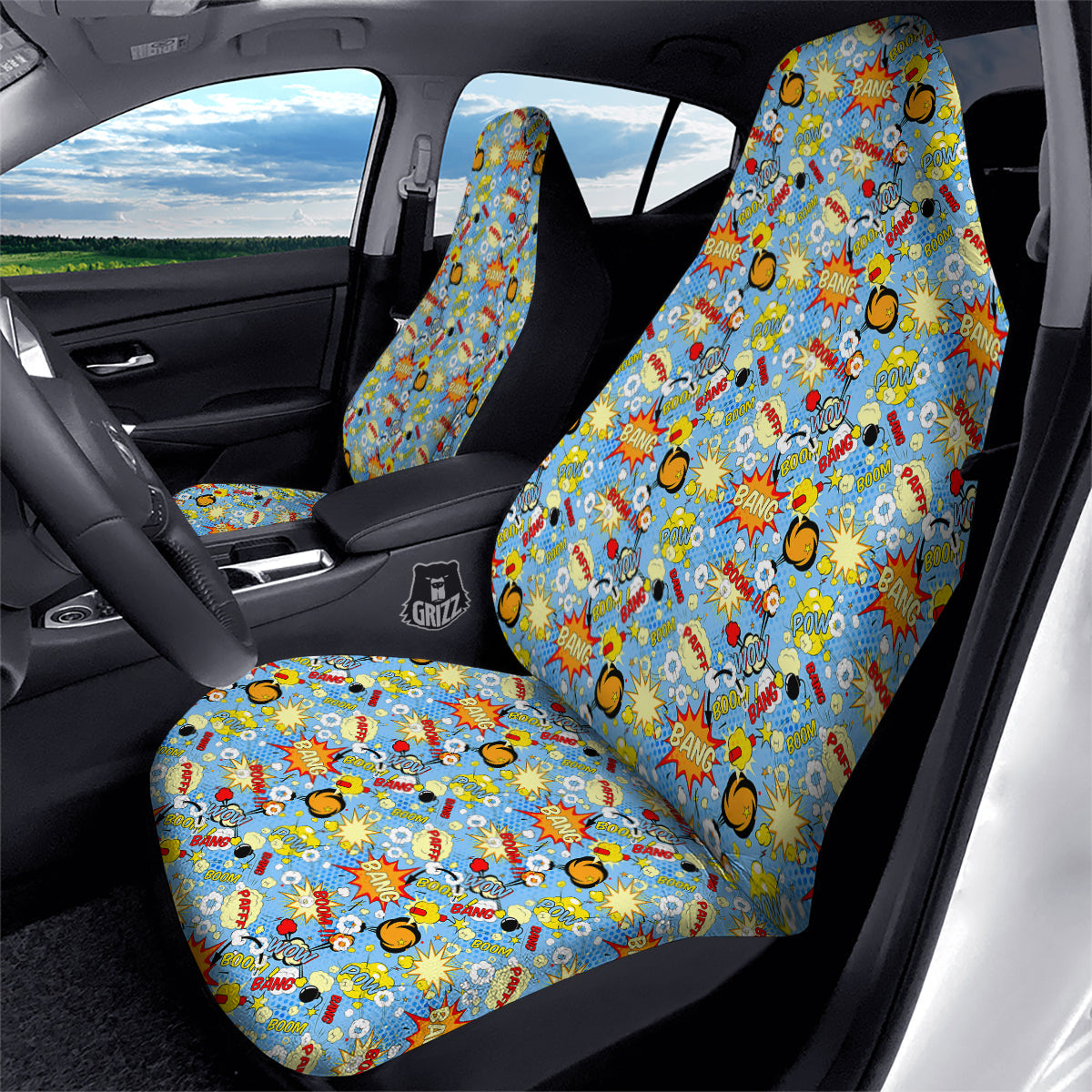 Comic Book Speech Bubbles Print Pattern Car Seat Covers-grizzshop