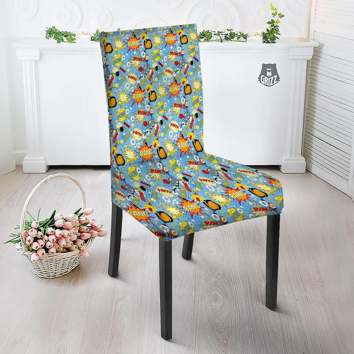 Comic Book Speech Bubbles Print Pattern Dining Chair Slipcover-grizzshop