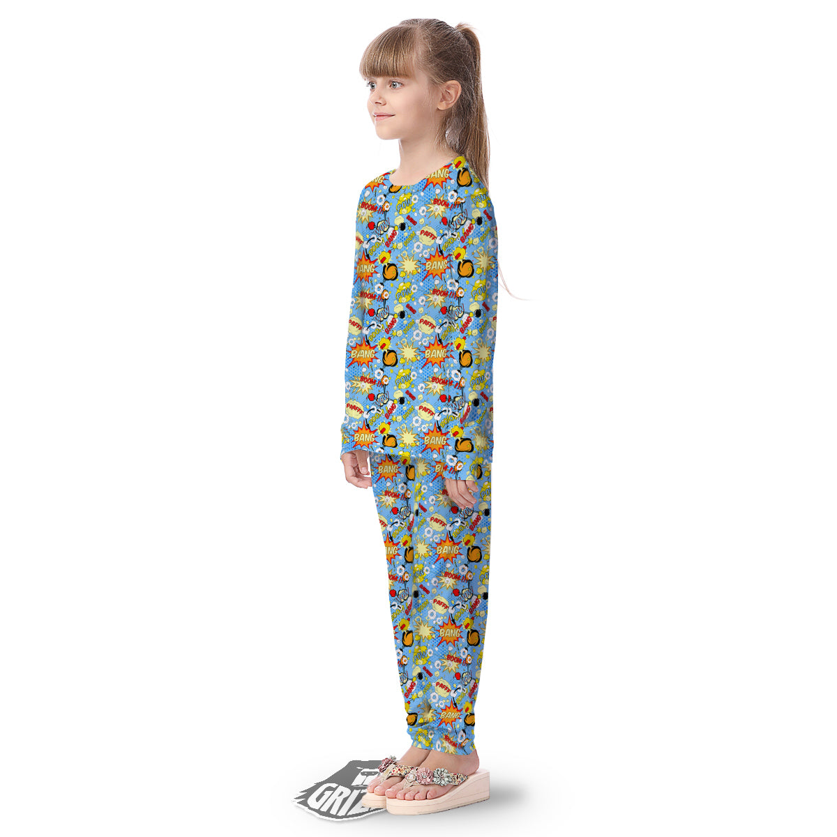 Comic Book Speech Bubbles Print Pattern Kid's Pajamas-grizzshop