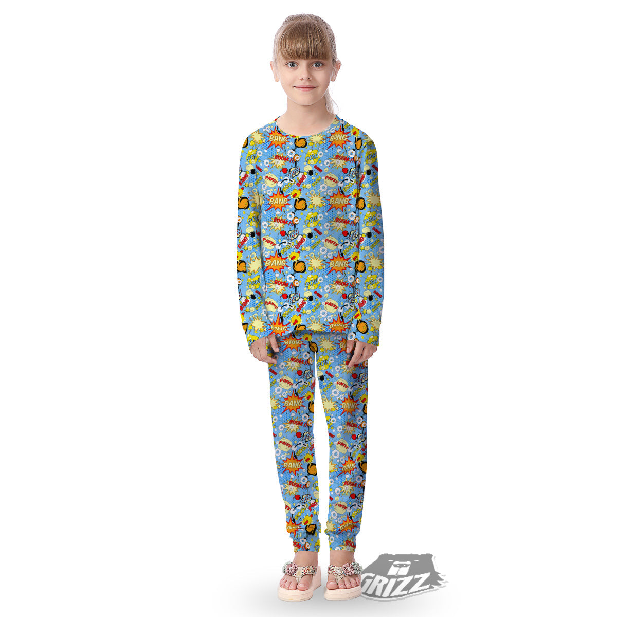 Comic Book Speech Bubbles Print Pattern Kid's Pajamas-grizzshop
