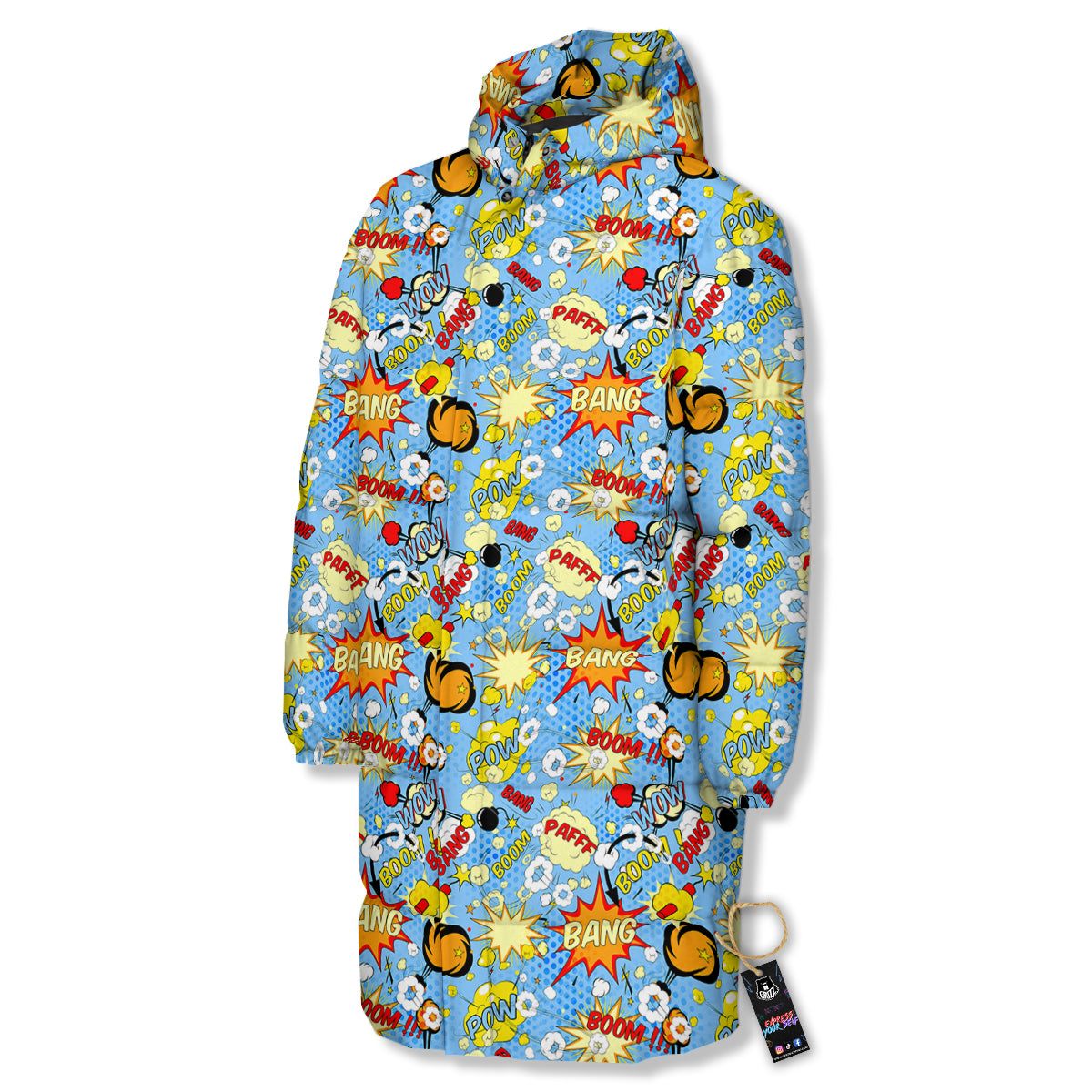 Comic Book Speech Bubbles Print Pattern Long Down Jacket-grizzshop