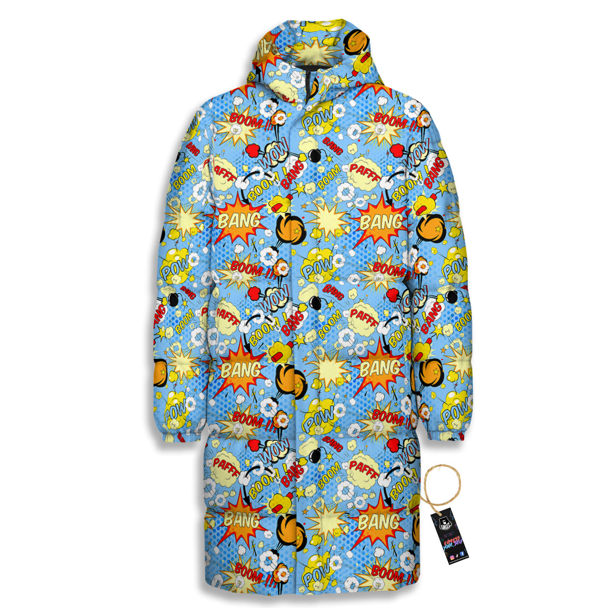 Comic Book Speech Bubbles Print Pattern Long Down Jacket-grizzshop