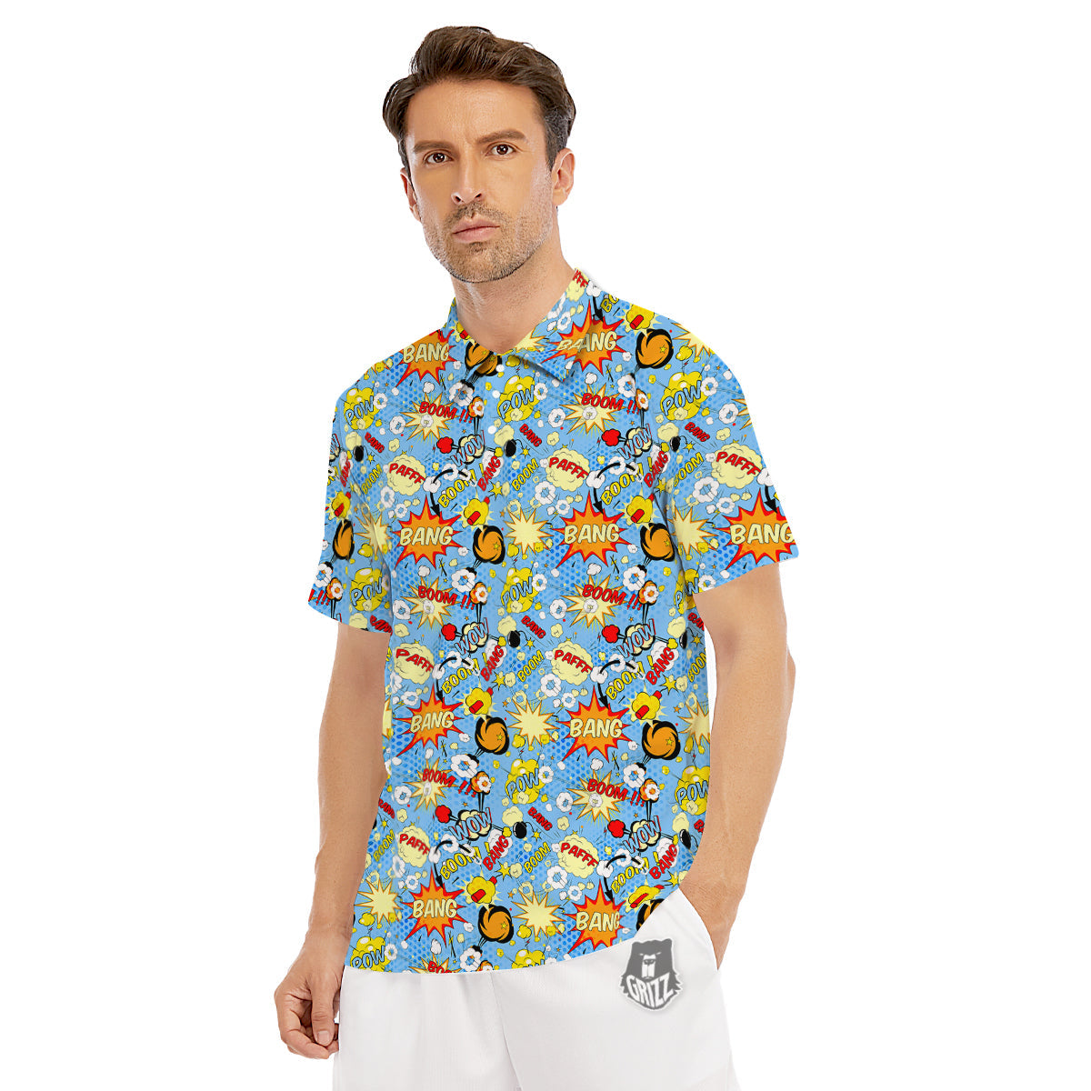 Comic Book Speech Bubbles Print Pattern Men's Golf Shirts-grizzshop