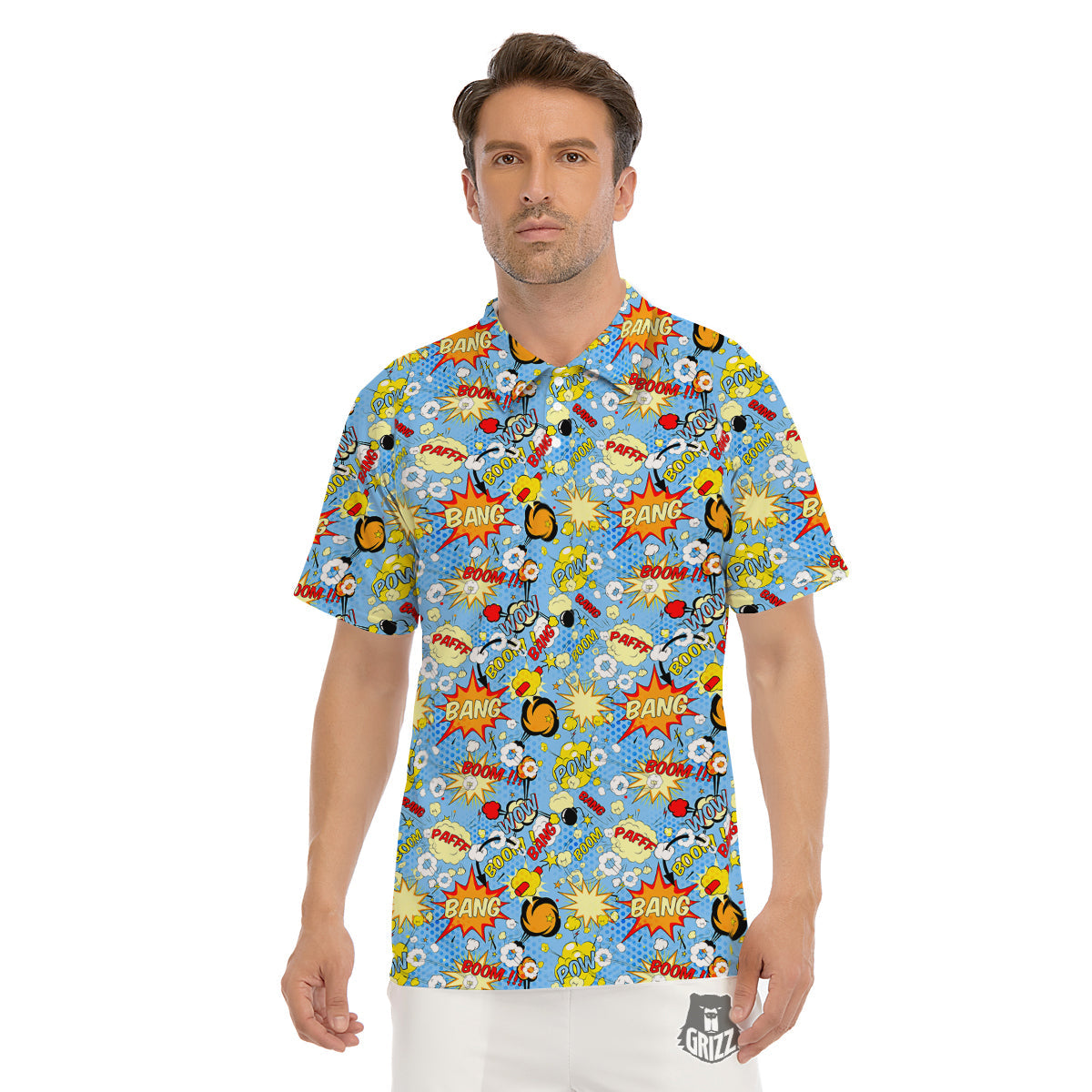 Comic Book Speech Bubbles Print Pattern Men's Golf Shirts-grizzshop