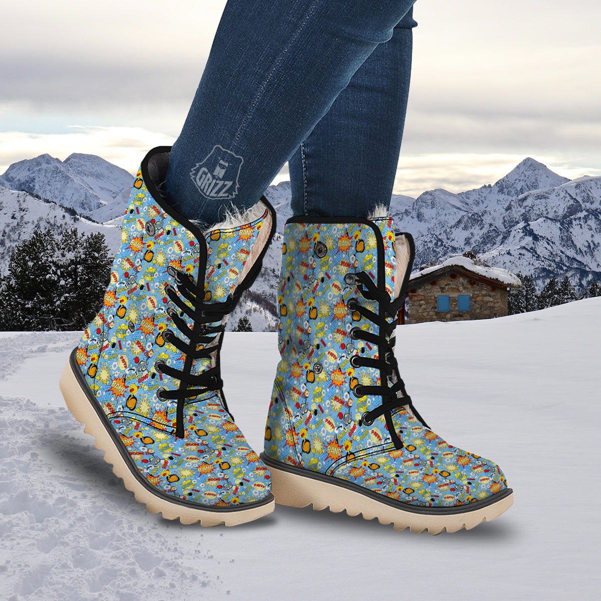 Comic Book Speech Bubbles Print Pattern Snow Boots-grizzshop