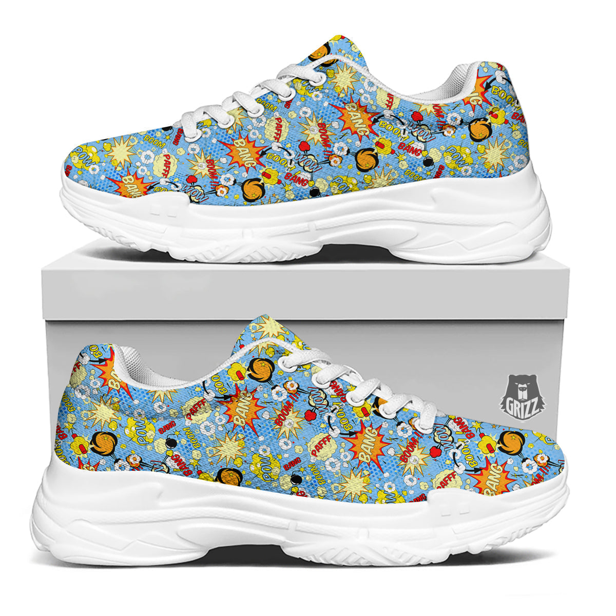 Comic Book Speech Bubbles Print Pattern White Chunky Shoes-grizzshop