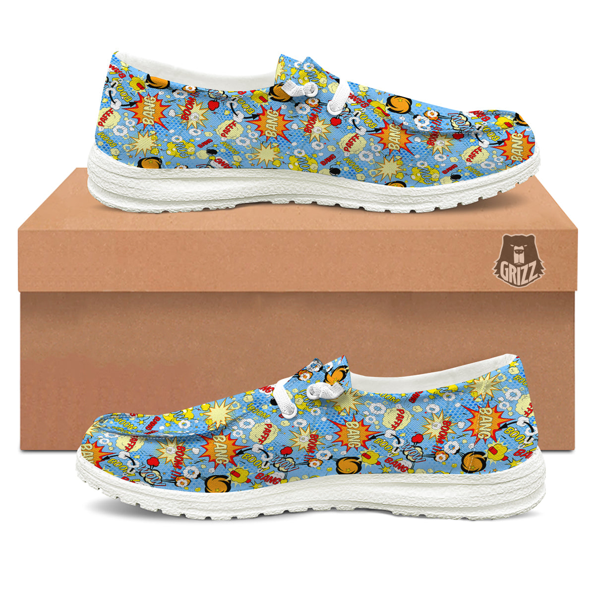 Comic Book Speech Bubbles Print Pattern White Loafers-grizzshop