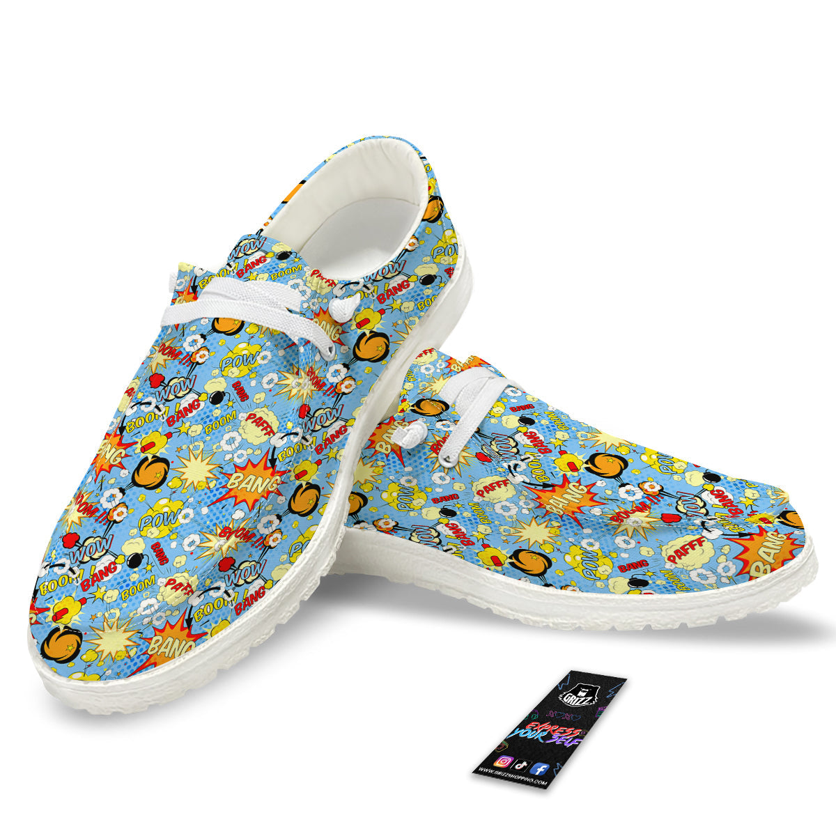 Comic Book Speech Bubbles Print Pattern White Loafers-grizzshop