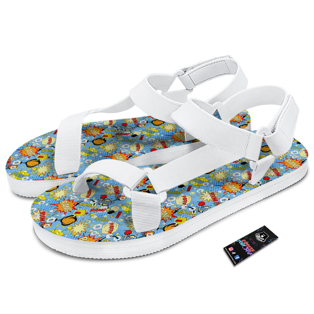 Comic Book Speech Bubbles Print Pattern White Open Toe Sandals-grizzshop