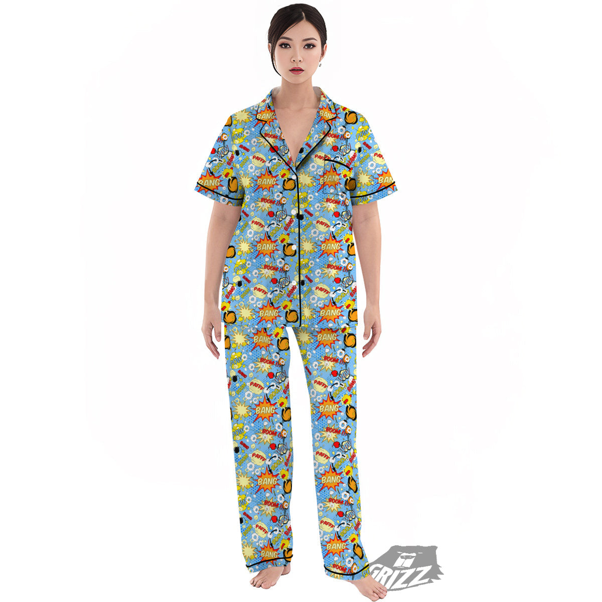 Comic Book Speech Bubbles Print Pattern Women's Pajamas Set-grizzshop