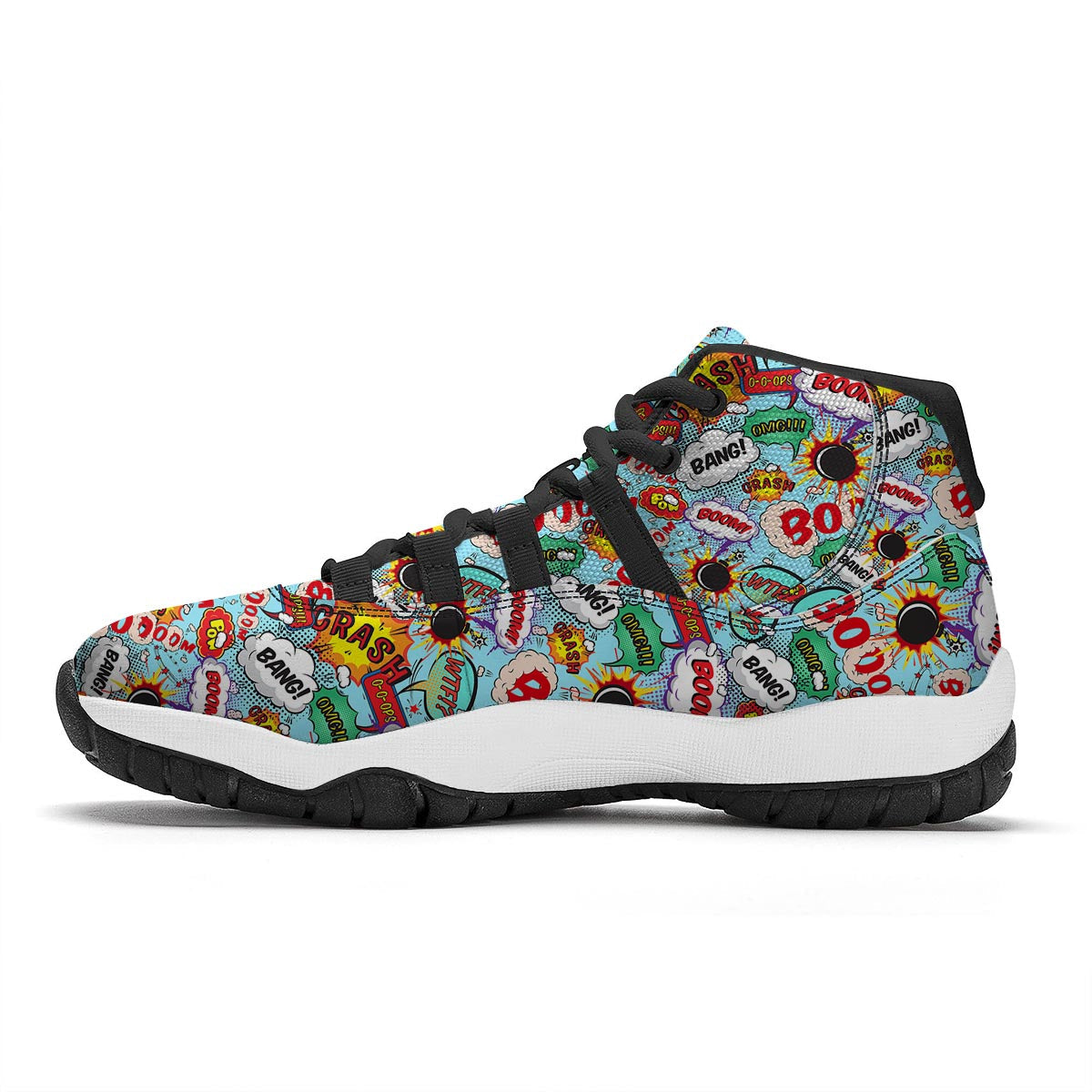 Comic Book Strip Pattern Print Black Bball Shoes-grizzshop