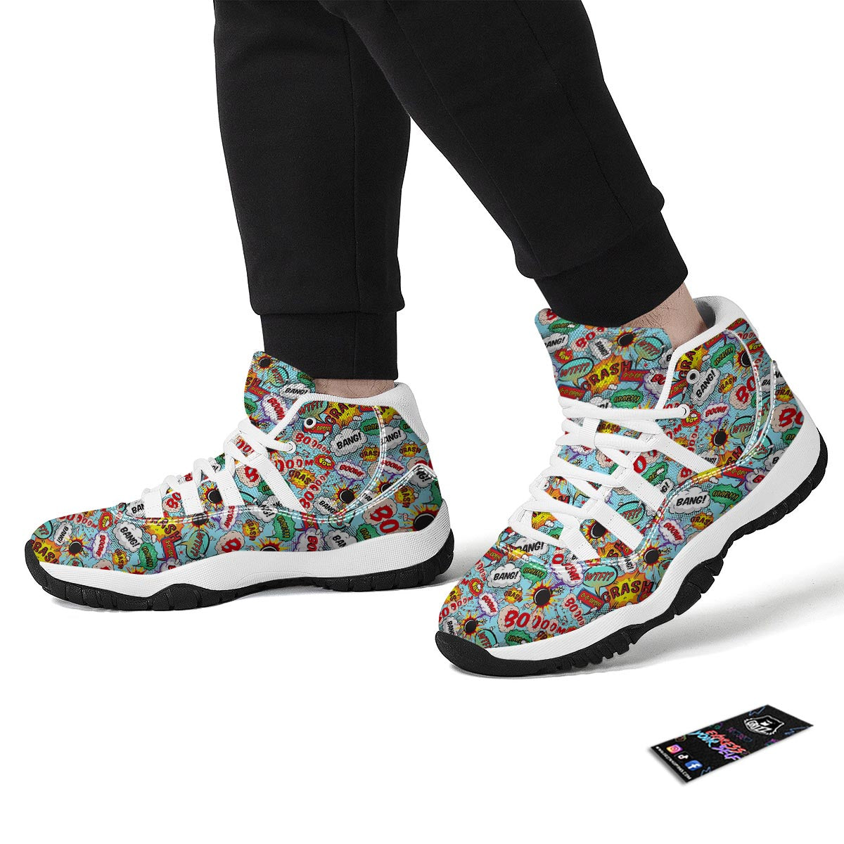 Comic Book Strip Pattern Print White Bball Shoes-grizzshop