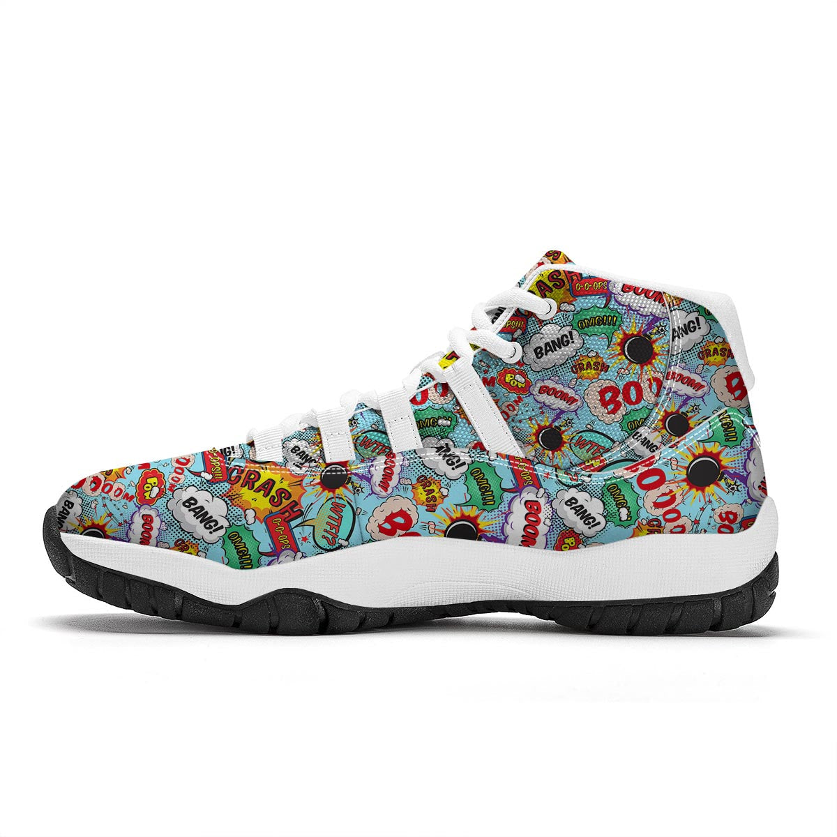 Comic Book Strip Pattern Print White Bball Shoes-grizzshop
