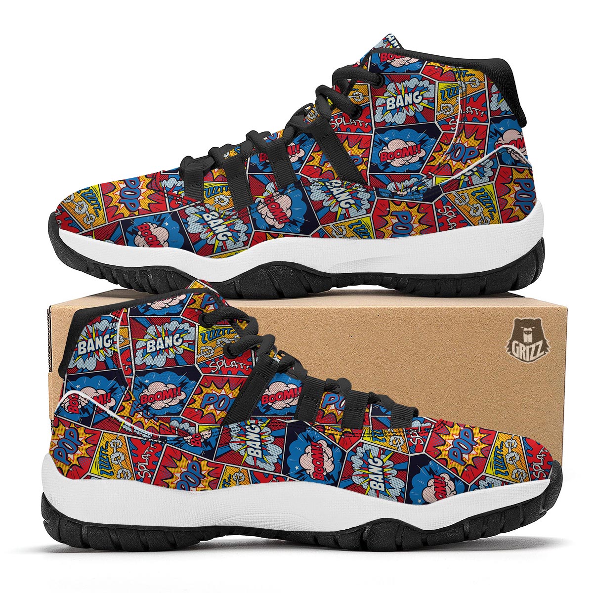 Comic Strip Book Pattern Print Black Bball Shoes-grizzshop
