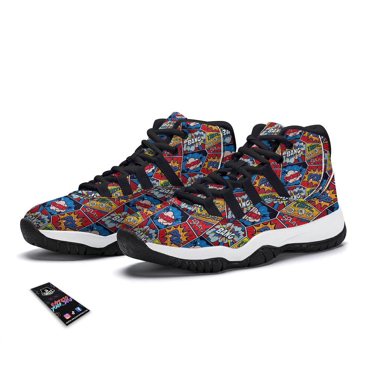 Comic Strip Book Pattern Print Black Bball Shoes-grizzshop
