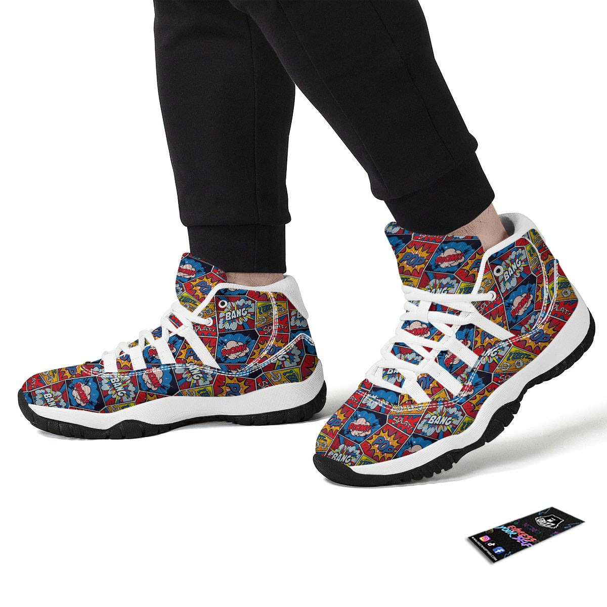 Comic Strip Book Pattern Print White Bball Shoes-grizzshop