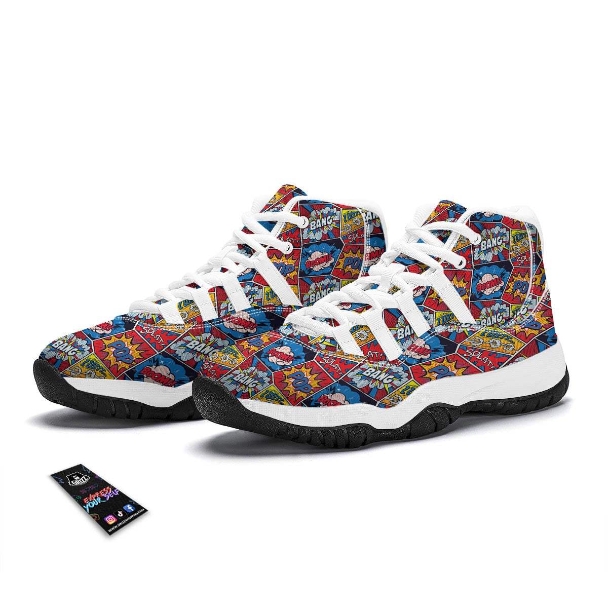 Comic Strip Book Pattern Print White Bball Shoes-grizzshop