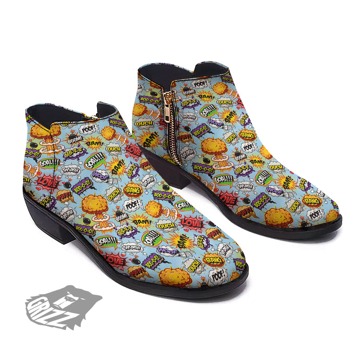 Comics Book Speech Print Pattern Ankle Boots-grizzshop