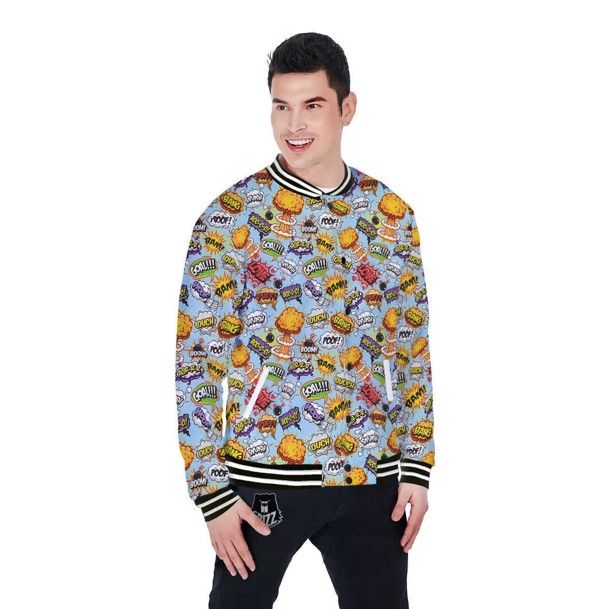 Comics Book Speech Print Pattern Baseball Jacket-grizzshop