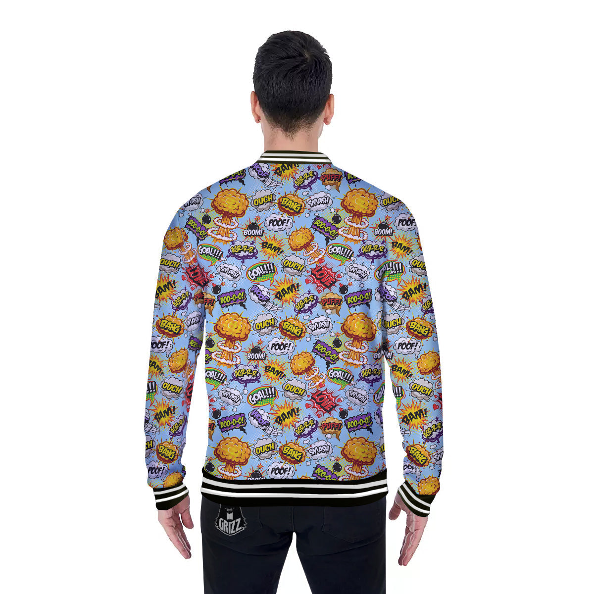 Comics Book Speech Print Pattern Baseball Jacket-grizzshop