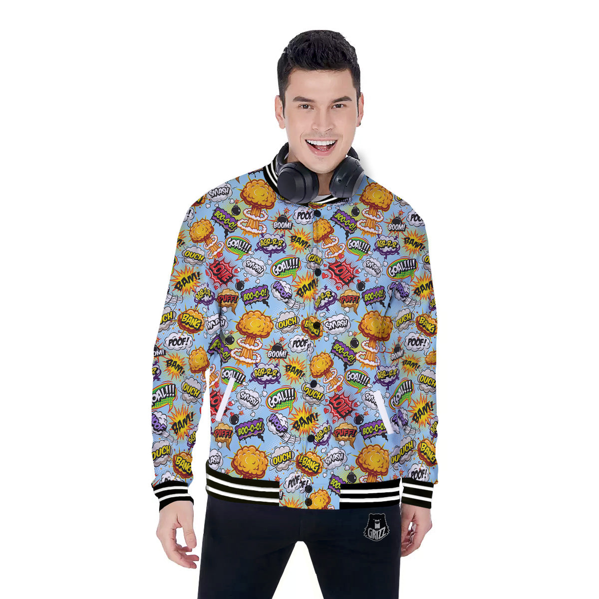 Comics Book Speech Print Pattern Baseball Jacket-grizzshop