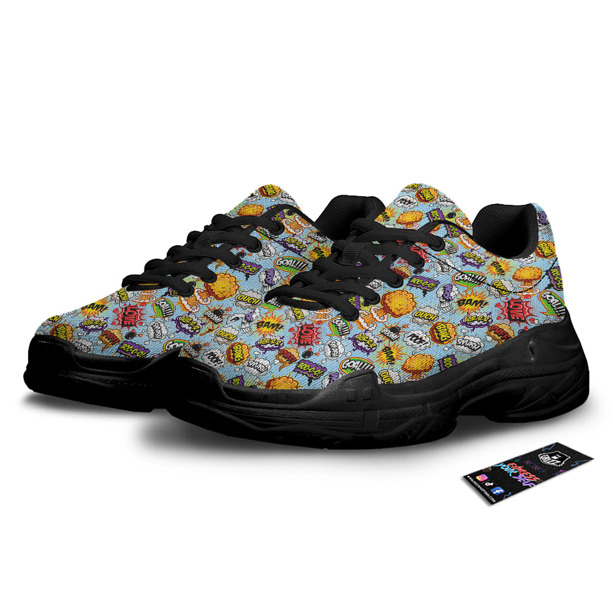 Comics Book Speech Print Pattern Black Chunky Shoes-grizzshop