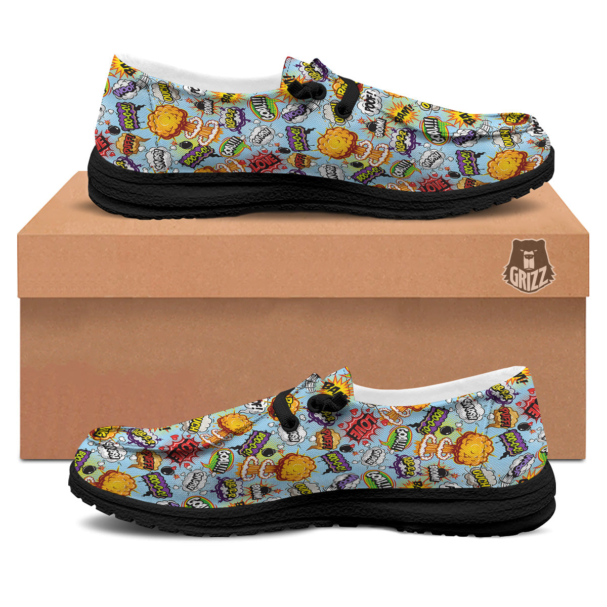 Comics Book Speech Print Pattern Black Loafers-grizzshop
