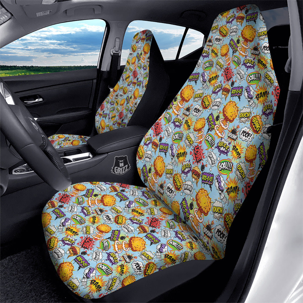 Comics Book Speech Print Pattern Car Seat Covers-grizzshop